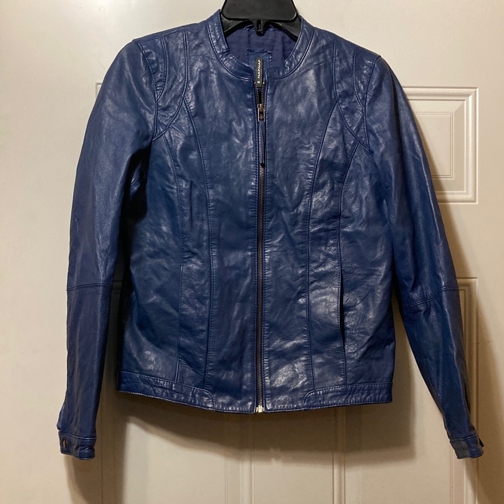 Women's Blue Leather Jacket M‎